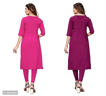 PREMVATI FASHION Women's Crepe Digital Print Straight Kurta(Pack of 2) (XL, PinkDARKPURPEL)-thumb2