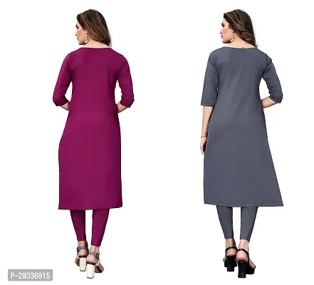 PREMVATI FASHION Women's Crepe Digital Print Straight Kurta(Pack of 2) (S, PURPELGrey)-thumb2