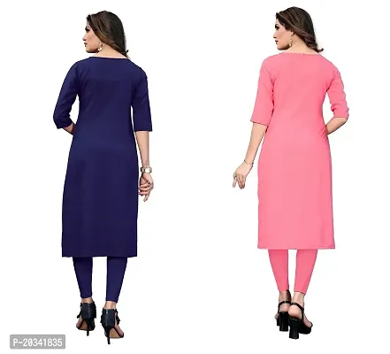 PREMVATI FASHION Women's Crepe Digital Print Straight Kurta(Pack of 2) (S, DARKBLUECORALPINK)-thumb2