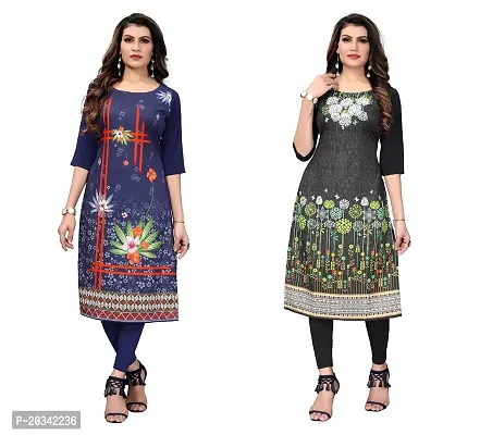 PREMVATI FASHION Women's Crepe Digital Print Straight Kurta(Pack 2) (M, DARKBLUEDARKBLACK)-thumb0