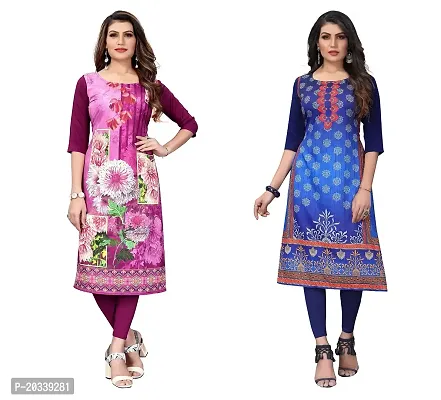 PREMVATI FASHION Women's Crepe Digital Print Straight Kurta(Pack of 2) (XL, PURPELNAVYBLUE)