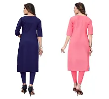 PREMVATI FASHION Women's Crepe Digital Print Straight Kurta(Pack of 2) (S, DARKBLUEPeach)-thumb1