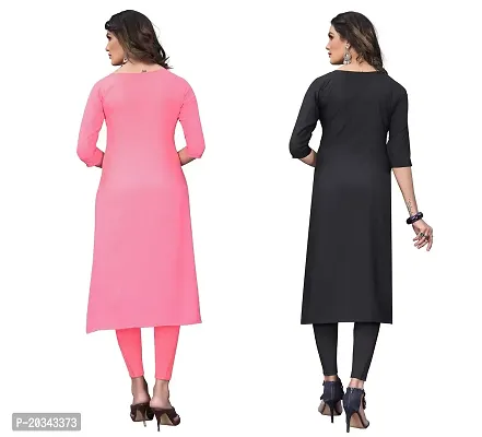 PREMVATI FASHION Women's Crepe Digital Print Straight Kurta(Pack of 2) (S, CORALPINKREDBLACK)-thumb2