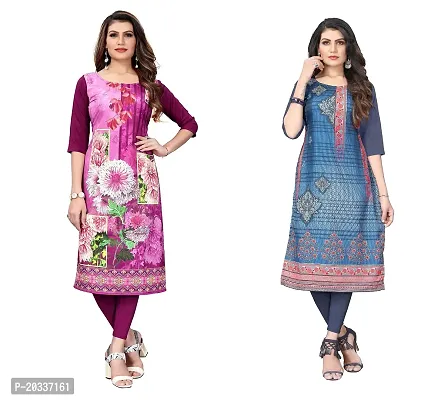 PREMVATI FASHION Women's Crepe Digital Print Straight Kurta(Pack of 2) (M, PURPELDIMGREY)