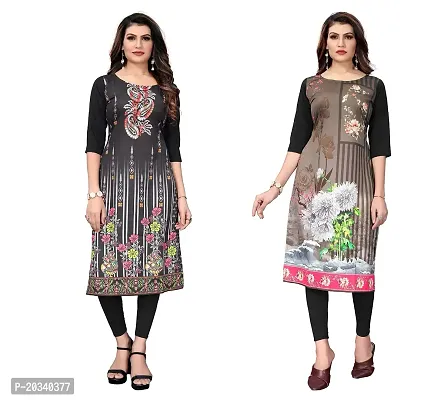 PREMVATI FASHION Women's Crepe Digital Print Straight Kurta(Combo of 2) (M, Black  White Black)-thumb0