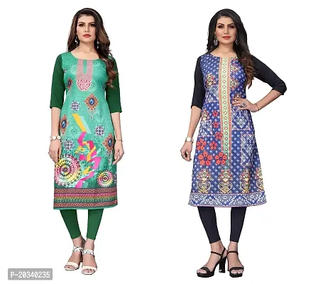 PREMVATI FASHION Women's Crepe Digital Print Straight Kurta(Pack of 2) (XXL, DarkGreenSTEEBLUE)-thumb0