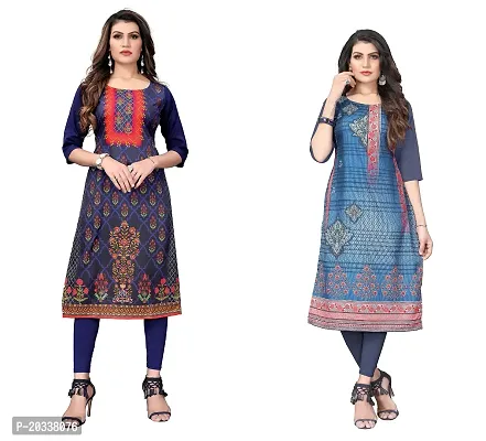 PREMVATI FASHION Women's Crepe Digital Print Straight Kurta(Pack of 2) (XXL, DARKBLUEDIMGREY)-thumb0