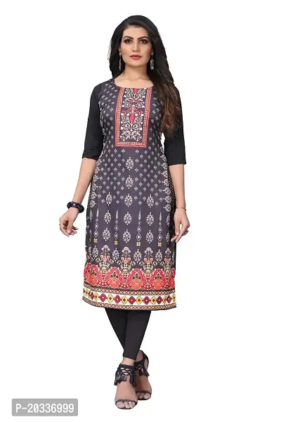 PREMVATI FASHION Women's Crepe Digital Print Straight Kurta (XXL, Black)-thumb0