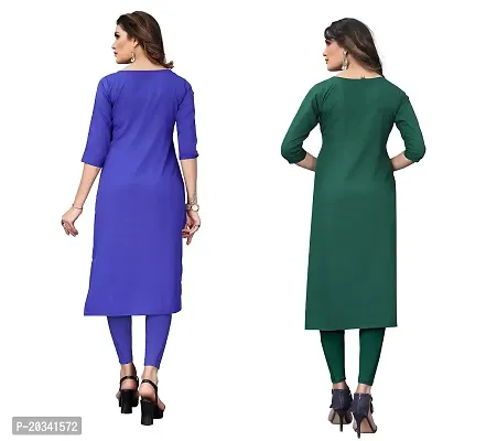 PREMVATI FASHION Women's Crepe Digital Print Straight Kurta(Pack of 2) (M, BLUEVIOLOTOliveGreen)-thumb2