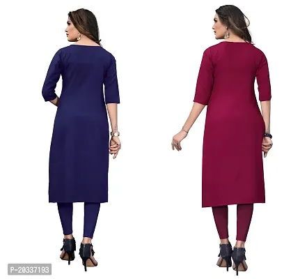 PREMVATI FASHION Women's Crepe Digital Print Straight Kurta(Pack of 2) (S, DARKBLUEMediumRed)-thumb2