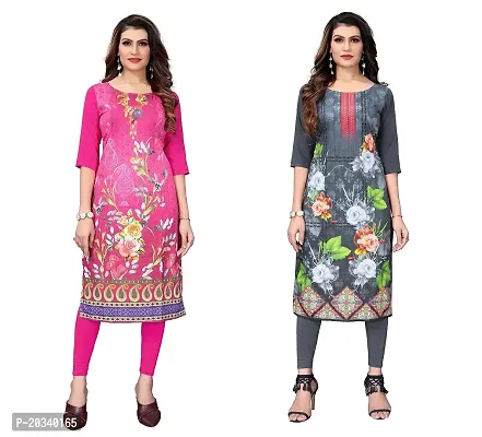 PREMVATI FASHION Women's Crepe Digital Print Straight Kurta(Pack of 2) (XL, HOTPINKLIGHTGREY)