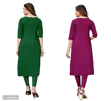 PREMVATI FASHION Women's Crepe Digital Print Straight Kurta(Pack of 2) (S, GreenDARKPURPEL)-thumb2