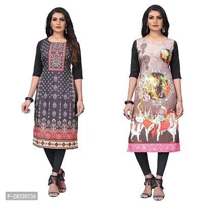 PREMVATI FASHION Women's Crepe Digital Print Straight Kurta(Pack of 2) (XL, REDBLACKCream)