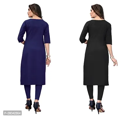 PREMVATI FASHION Women's Crepe Digital Print Straight Kurta(Pack of 2) (XXL, NAVYBLUEWHITEBLACK)-thumb2