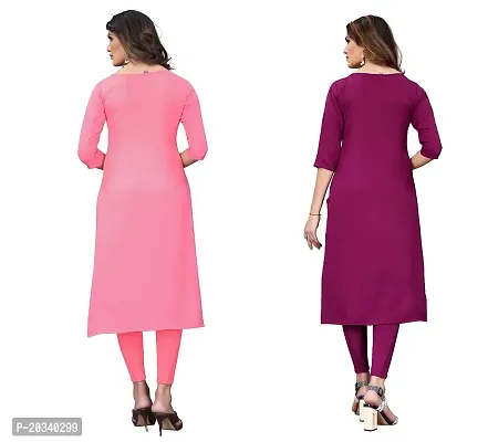 PREMVATI FASHION Women's Crepe Digital Print Straight Kurta(Pack of 2) (S, CORALPINKDARKPURPEL)-thumb2