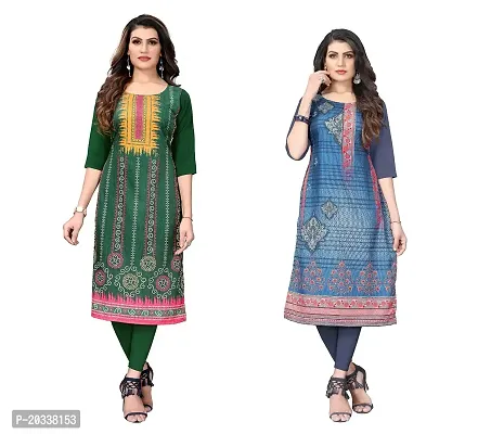 PREMVATI FASHION Women's Crepe Digital Print Straight Kurta(Pack of 2) (XL, LightGreenDIMGREY)-thumb0