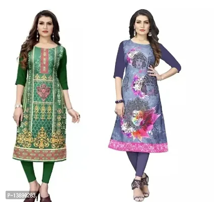 Reliable Crepe Printed Straight Kurta For Women- Pack Of 2