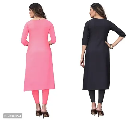 PREMVATI FASHION Women's Crepe Digital Print Straight Kurta(Pack of 2) (XL, CORALPINKSILVERBLACK)-thumb2