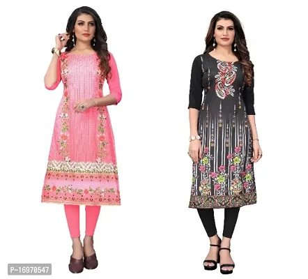 Reliable Crepe Printed Straight Kurta For Women- Pack Of 2