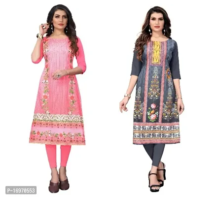 Reliable Crepe Printed Straight Kurta For Women- Pack Of 2-thumb0