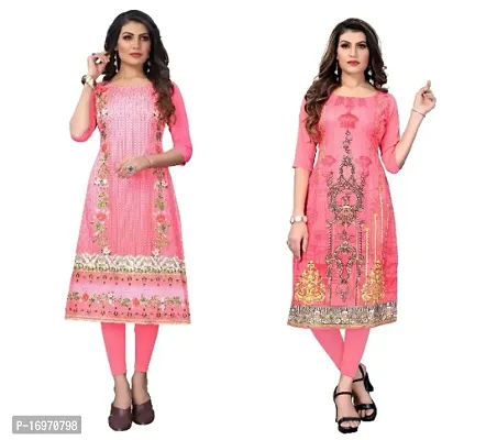 Reliable Crepe Printed Straight Kurta For Women- Pack Of 2-thumb0