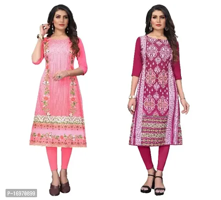 Reliable Crepe Printed Straight Kurta For Women- Pack Of 2