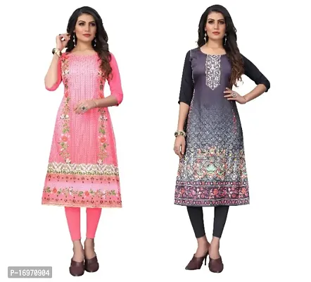 Reliable Crepe Printed Straight Kurta For Women- Pack Of 2-thumb0