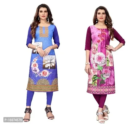 Reliable Crepe Printed Straight Kurta For Women- Pack Of 2