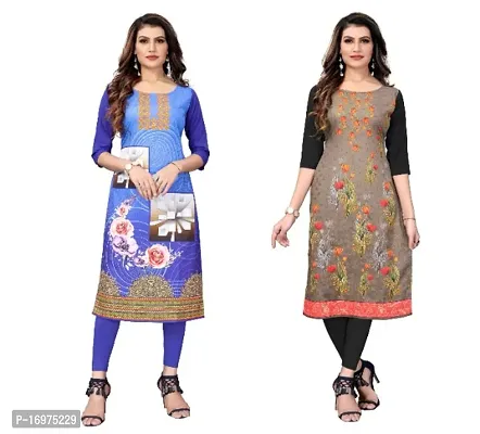 Reliable Crepe Printed Straight Kurta For Women- Pack Of 2-thumb0