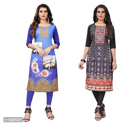 Reliable Crepe Printed Straight Kurta For Women- Pack Of 2