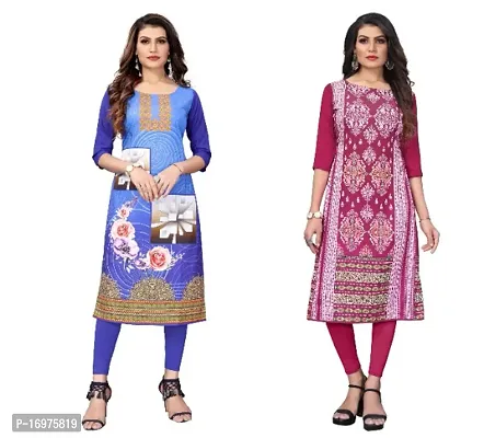 Reliable Crepe Printed Straight Kurta For Women- Pack Of 2-thumb0