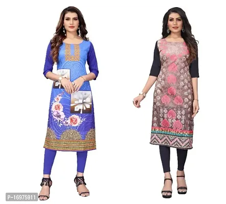 Reliable Crepe Printed Straight Kurta For Women- Pack Of 2