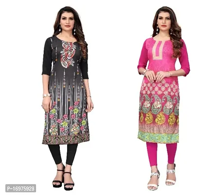 Reliable Crepe Printed Straight Kurta For Women- Pack Of 2