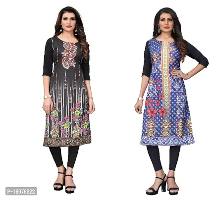 Reliable Crepe Printed Straight Kurta For Women- Pack Of 2