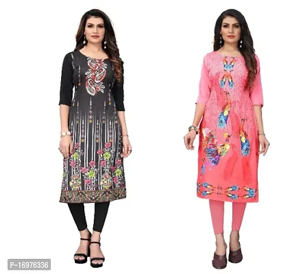 Reliable Crepe Printed Straight Kurta For Women- Pack Of 2-thumb0