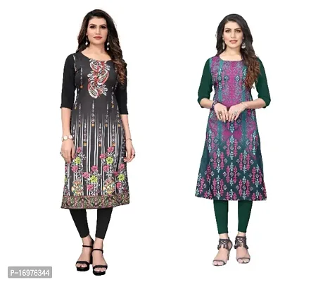 Reliable Crepe Printed Straight Kurta For Women- Pack Of 2