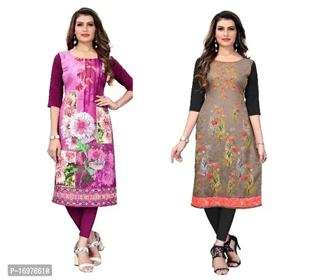 Reliable Crepe Printed Straight Kurta For Women- Pack Of 2