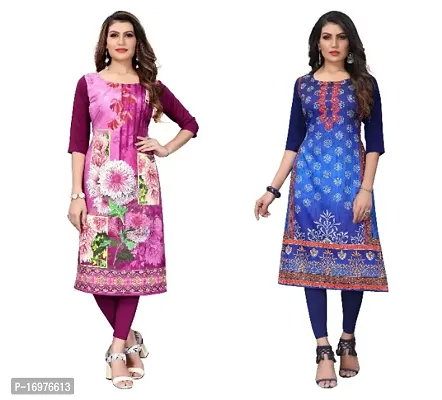 Reliable Crepe Printed Straight Kurta For Women- Pack Of 2