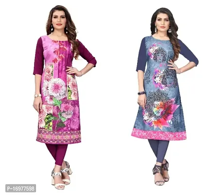 Reliable Crepe Printed Straight Kurta For Women- Pack Of 2