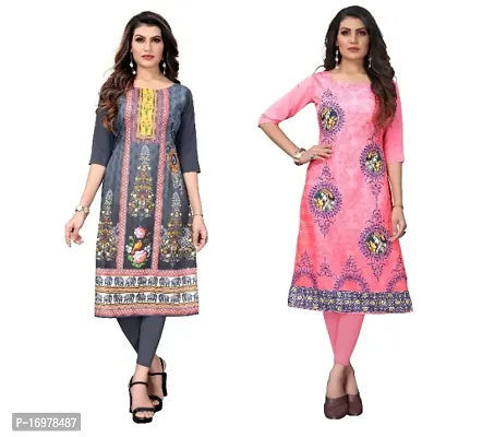 Reliable Crepe Printed Straight Kurta For Women- Pack Of 2