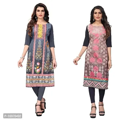 Reliable Crepe Printed Straight Kurta For Women- Pack Of 2