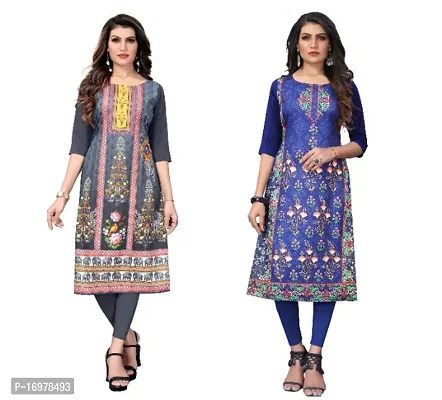 Reliable Crepe Printed Straight Kurta For Women- Pack Of 2