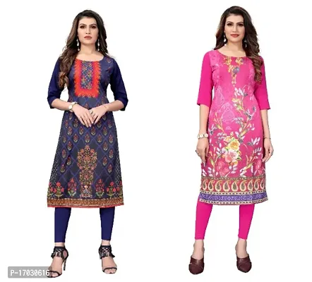 Reliable Crepe Printed Straight Kurta For Women- Pack Of 2