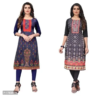 Reliable Crepe Printed Straight Kurta For Women- Pack Of 2-thumb0