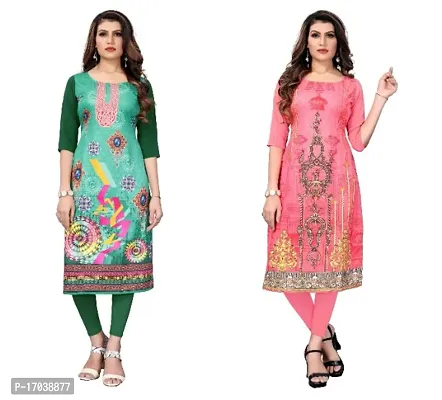 Reliable Crepe Printed Straight Kurta For Women- Pack Of 2-thumb0