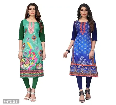 Reliable Crepe Printed Straight Kurta For Women- Pack Of 2