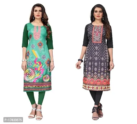 Reliable Crepe Printed Straight Kurta For Women- Pack Of 2