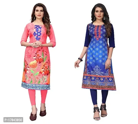 Reliable Crepe Printed Straight Kurta For Women- Pack Of 2-thumb0