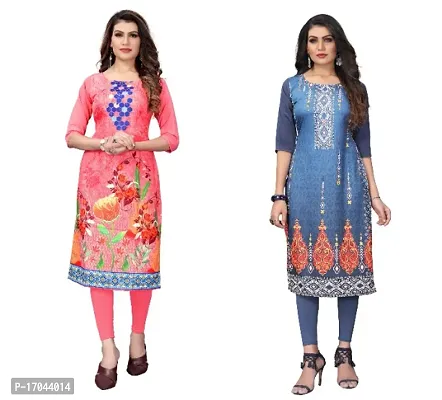 Reliable Crepe Printed Straight Kurta For Women- Pack Of 2