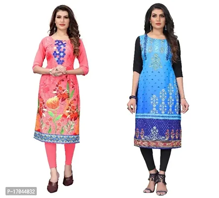 Reliable Crepe Printed Straight Kurta For Women- Pack Of 2-thumb0